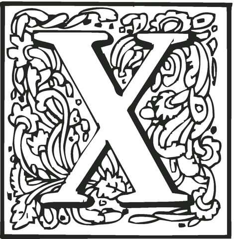 Letter X With Ornament Coloring Page